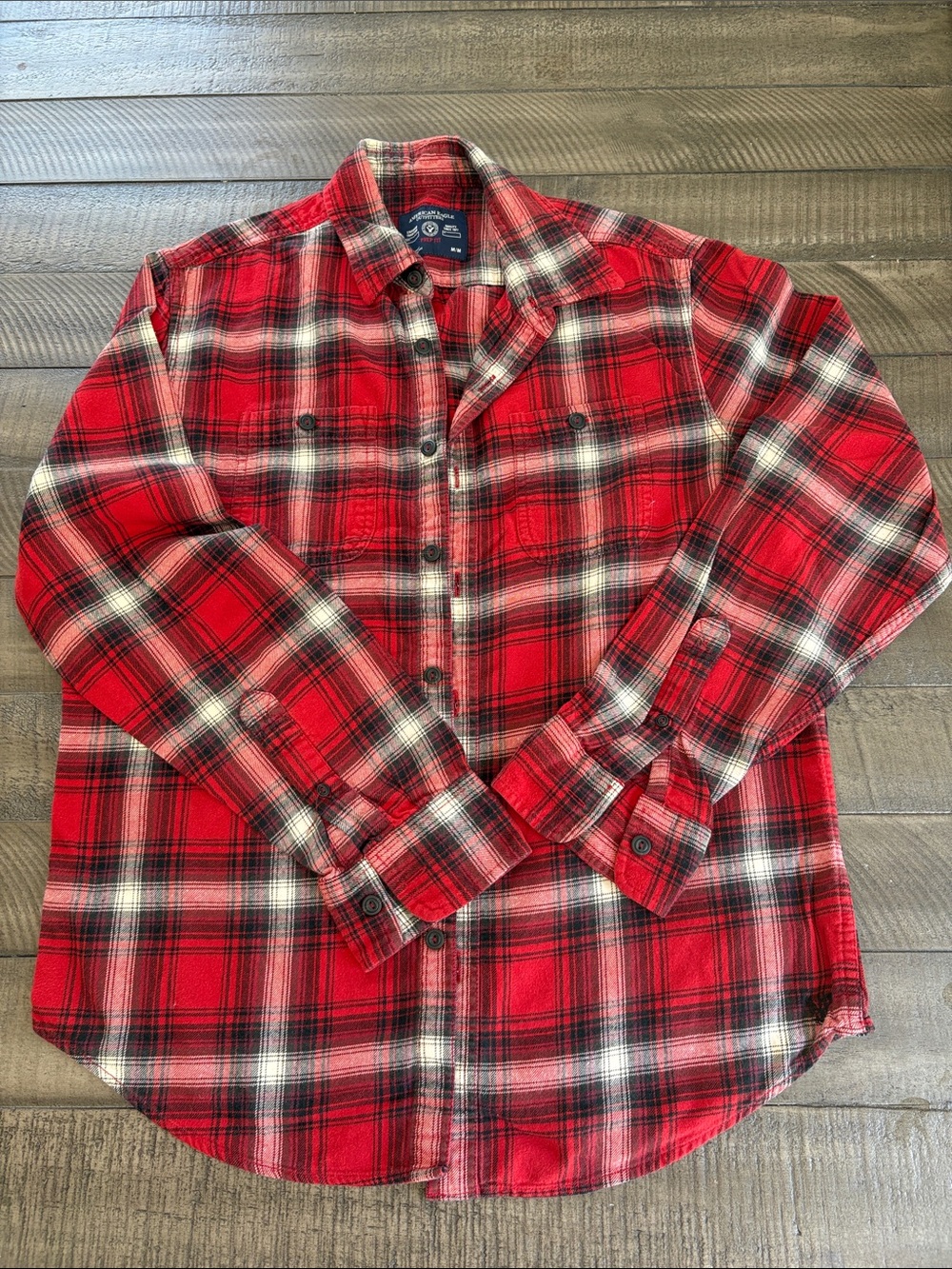 American Eagle Outfitters Red and Black Plaid Button-Down Shirt